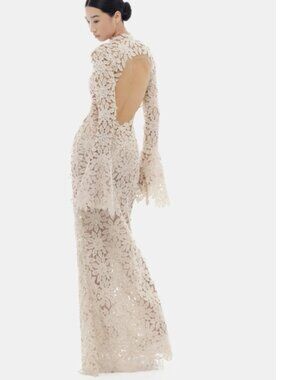 Montsand Beige Floral Lace Maxi Dress